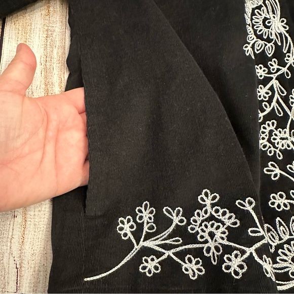 Vintage Black Corduroy Jacket Large Embroidered Fur Trim Whimsigoth Penny Lane - Picture 6 of 9